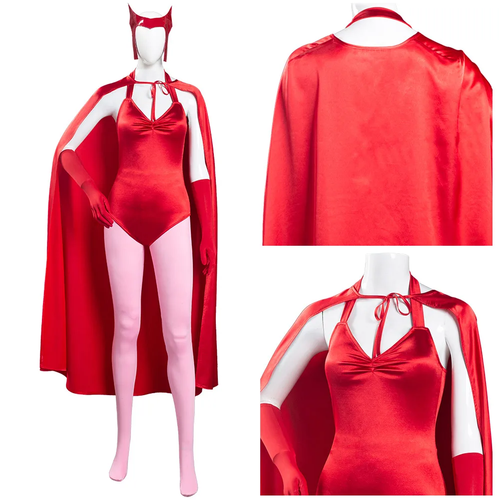 

Wanda vision Wandavision Scarlet Witch Cosplay Костюм красный плащ-комбинезон накидка полный комплект одежды Хэллоуин Карнавальный Костюм