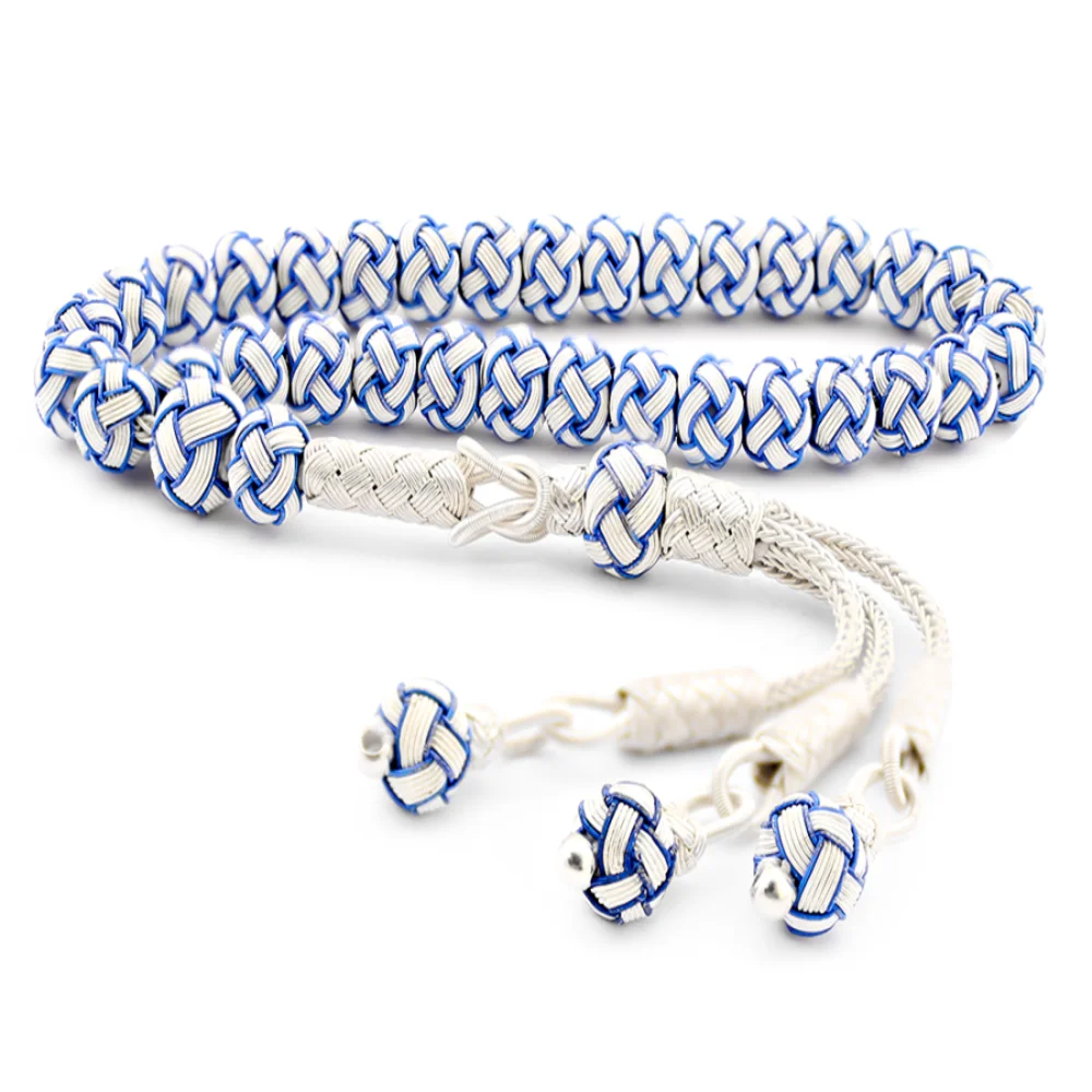 

Blue White Silver Handmade Braid Wrist Sized Rosary (Tasbih) Fashion Turkish Premium Quality Handmade Jawelery