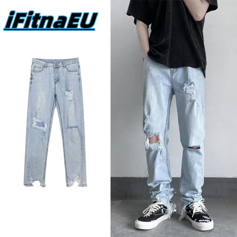

Hole Ripped Jeans for Men Korean Fashion Tights Men's Pants Hip Hop Women's Casual Trendyol Streetwear Grunge Baggy Straight