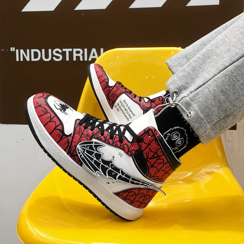 Кроссовки мужские высокие повседневная спортивная обувь с рисунком аниме паука