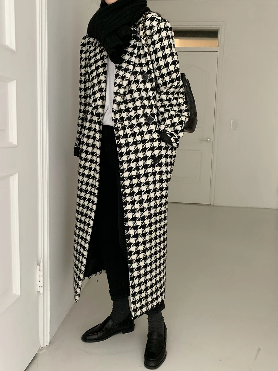 Женская осенне-зимняя клетчатая повседневная куртка из твида с длинными