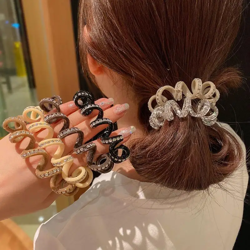 

Rhinestone Phone Line Hair Rope Women Temperament Elastic Hair Ring Crystal Ponytail Hair Holder New Year Hair Accessories Gifts