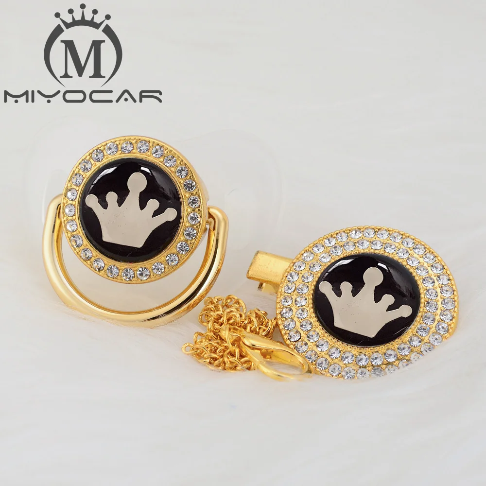 MIYOCAR Золотая Корона прекрасная красивая Золотая блестящая корона соска и Соска с зажимом BPA бесплатно пустышка блестящая уникальный дизайн GCR-08/9