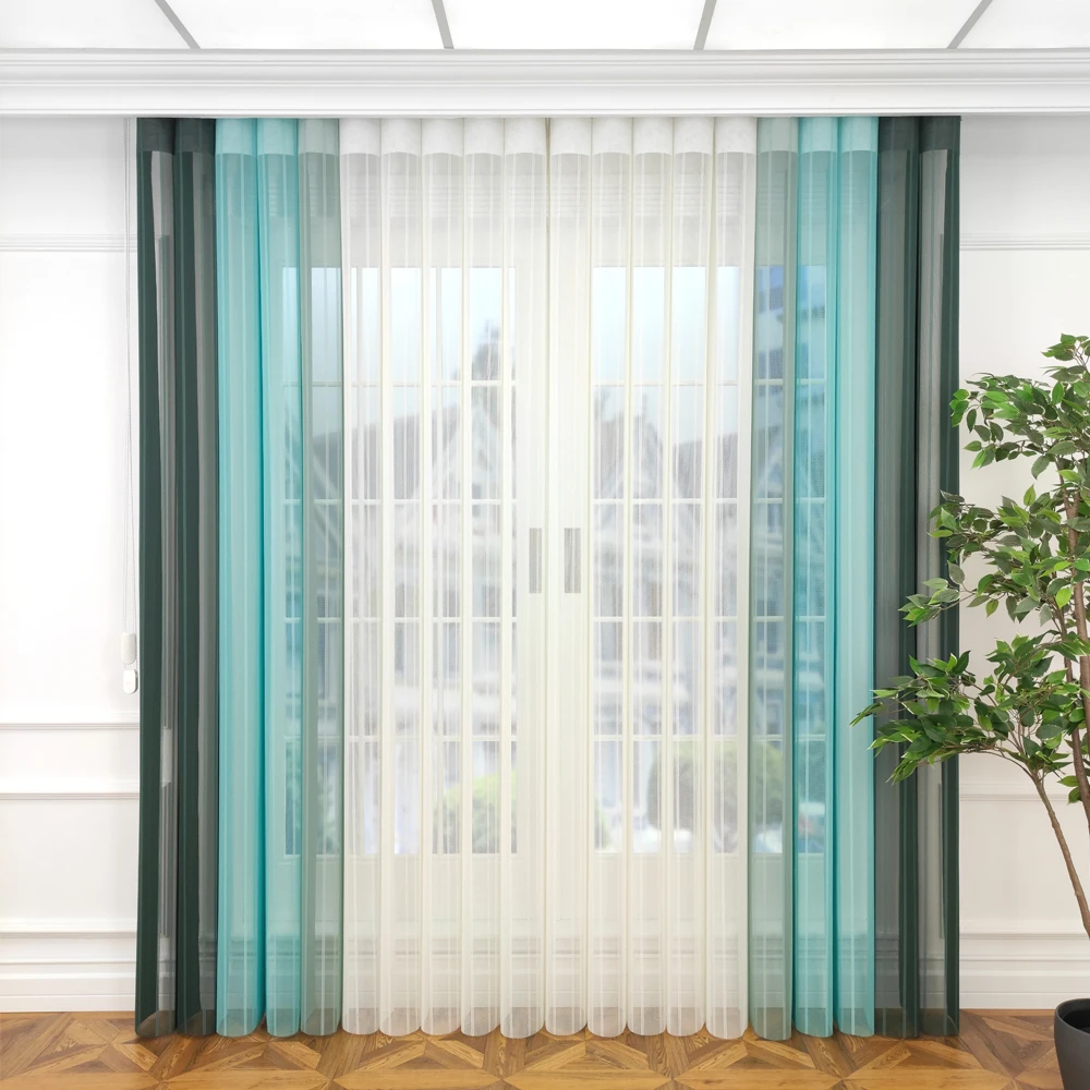 

P / Smart Vertical Curtain, Polyester, Tulle + Sunshade + Backdrop Combination, Independent Pleats,Color Combin