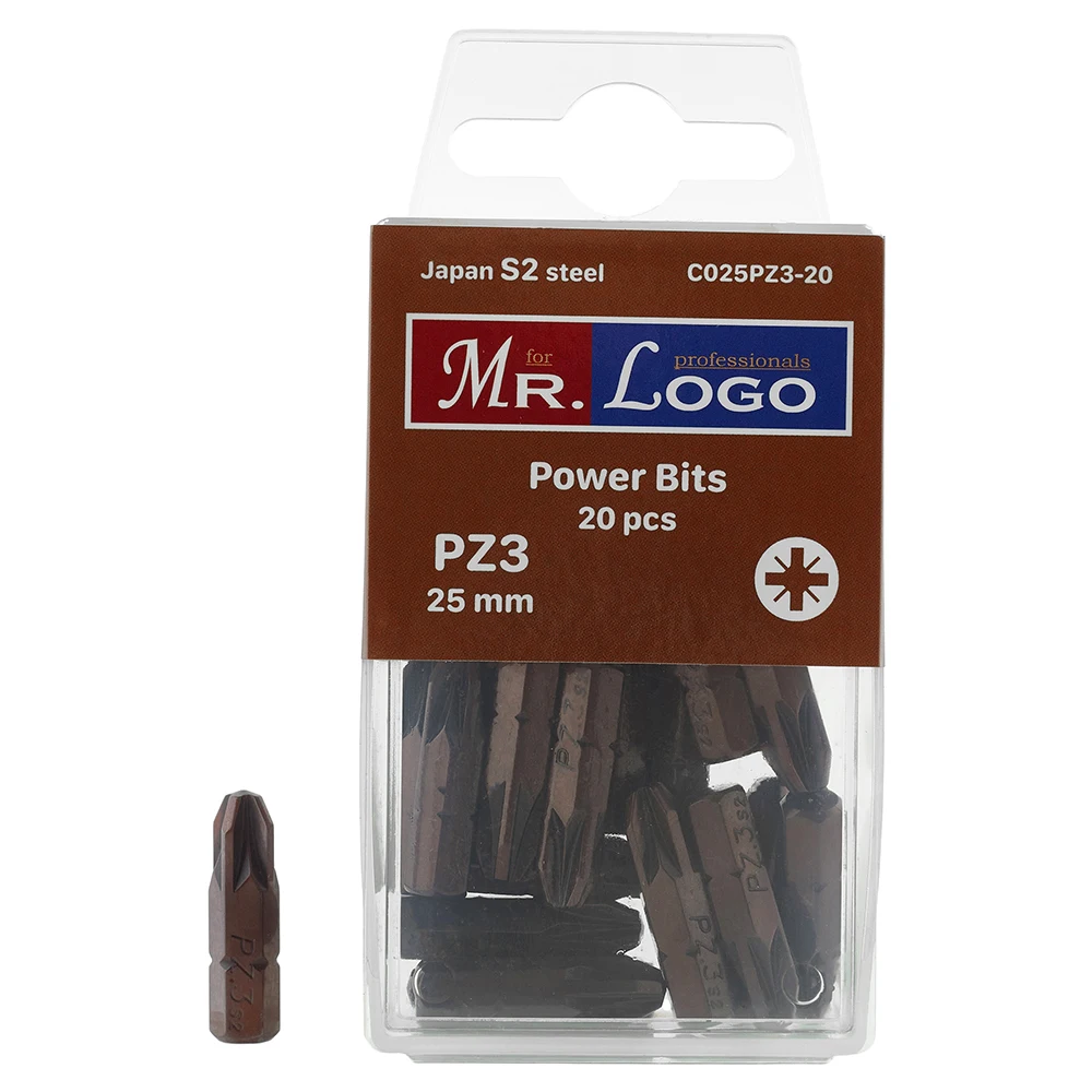Бита PZ3 x 25 мм Mr. Logo Сталь - S2 (2 шт или 20 шт) арт. A025PZ3-2 и C025PZ3-20 |