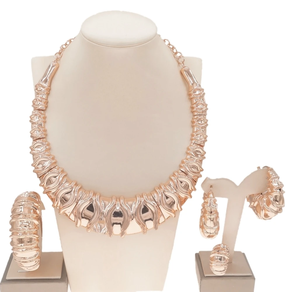 

Yuliali Hot Sale Big StyleGold Rose Jewelry Set Factory Latest Designed For The Party Beautiful And Noble Necklace Jewellery Set
