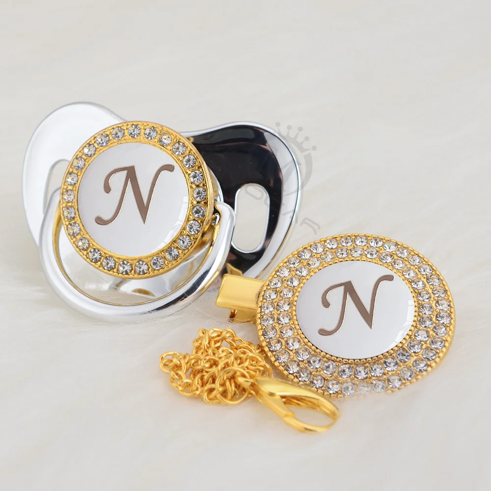 

MIYOCAR elegant design name Initial letter N elegant bling pacifier and pacifier clip BPA free dummy bling 11 color choose LN-W