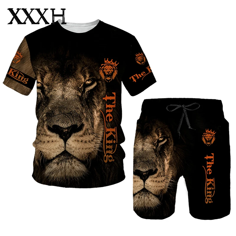 

XXXH The King Summer Male Suit All 3D Printed Lion Pullover T-shirts Sets Women Streetwear Harajuku Tracksuit Sweatshirt