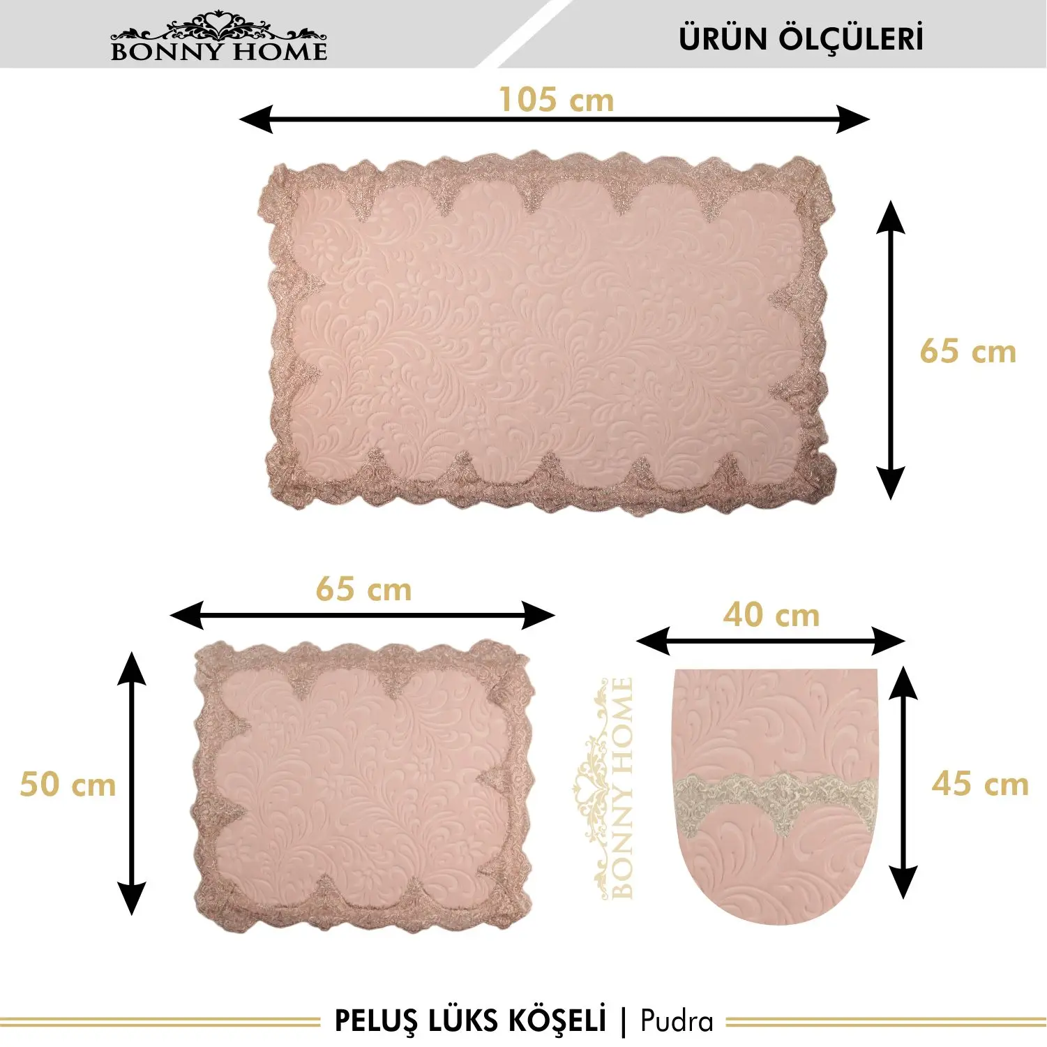 Online Bonny Home Plush Lux Rettangolo Rosa 3 Pezzi Tappetino Da Bagno In Pizzo Set Tappeto Da Bagno Di Lusso Antiscivolo