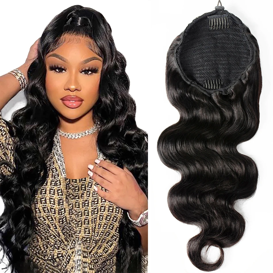 

Body Wave Ponytail Human hair Extension Clip In Ponytail Cheap Hair Extensions Mongolian Kinky Curly Water Staight Body Ponytail