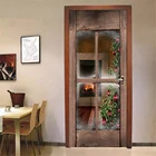 Рождественские украшения для дверей, рождественские деревянные зимние наклейки на окна, 3D обои для двери, виниловые клейкие стикеры для мебели, роспись