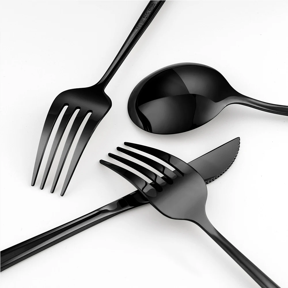 Houlife 30pcs Tableware Set Stainless Steel Cutlery Kitchen Knives Forks Spoons Luxury Dinnerware Black | Дом и сад
