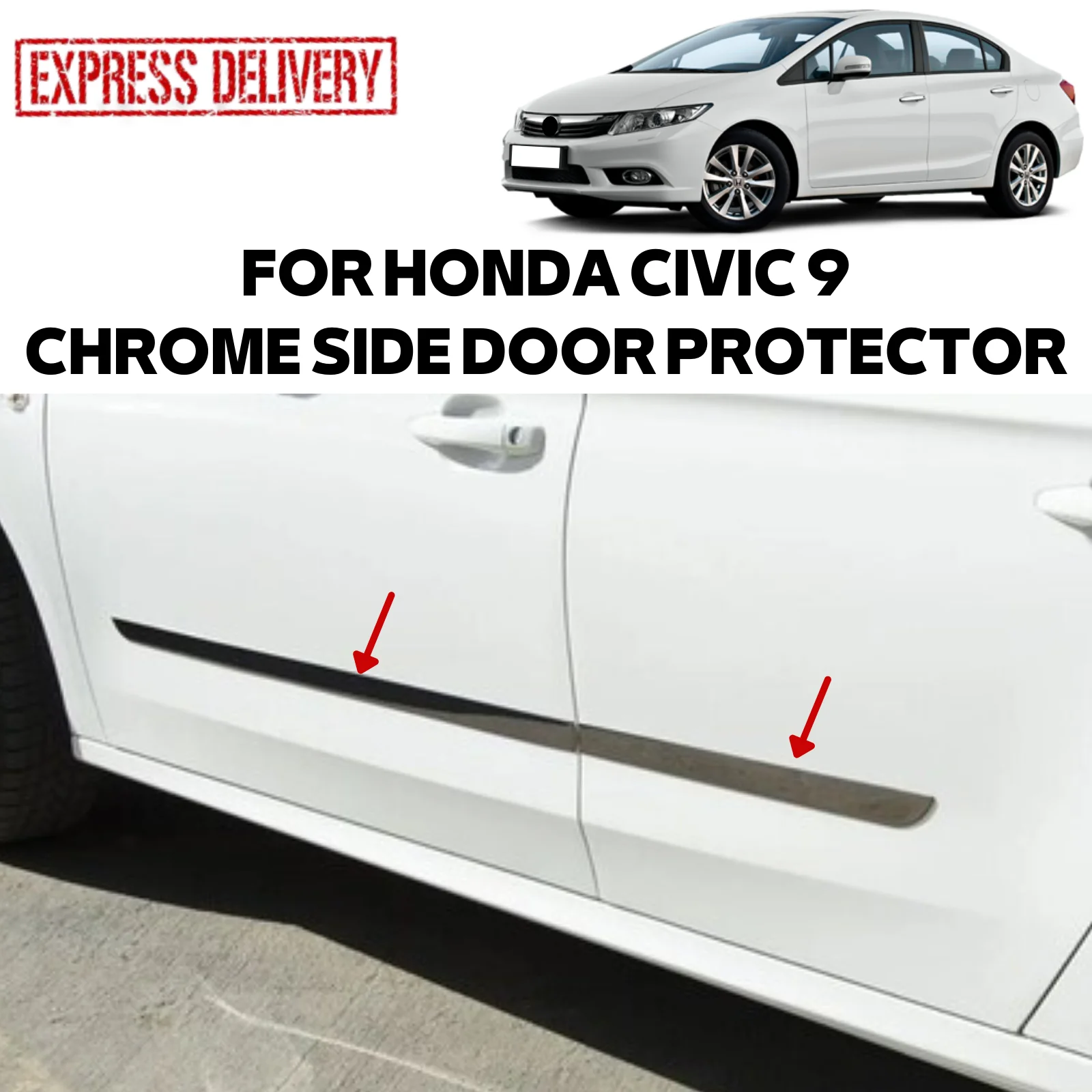 

FOR HONDA CIVIC 9 SD 2012-2016 SIDE DOOR ÇITASI UNİVERSAL 4 PRÇ CHROME (BLACK) STAINLESS STEEL CAR MARŞPİYEL