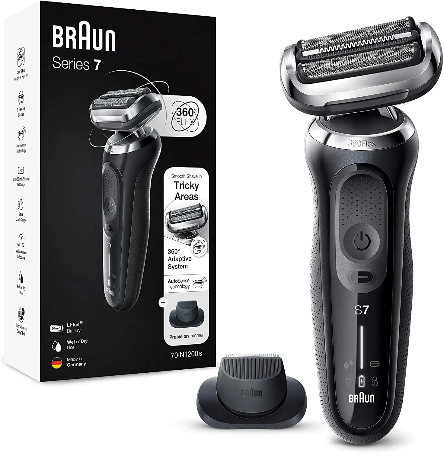 For Men With Precision Beard Trimmer, Wet & Dry, Rechargeable, Cordless Foil Razor, Silver