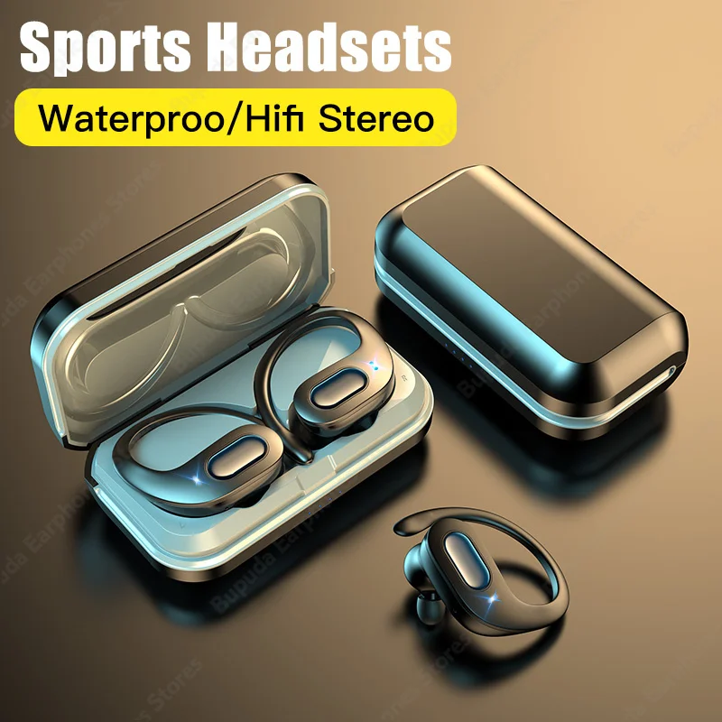 

TWS Sports Bluetooth Earphone Wireless Headphones With Microphone Ear Hook HiFi Stereo Earbuds Touch Control Waterproof Headsets
