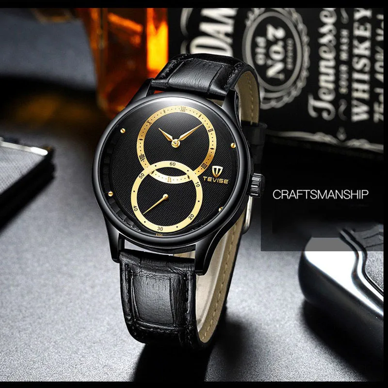 Часы TEVISE Мужские механические люксовые Автоматические наручные с кожаным