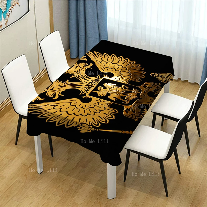 National Emblem Of Russian Federation New Logo Golden Nickel Metal With Eagle Black Background Tablecloths By Ho Me Lili |