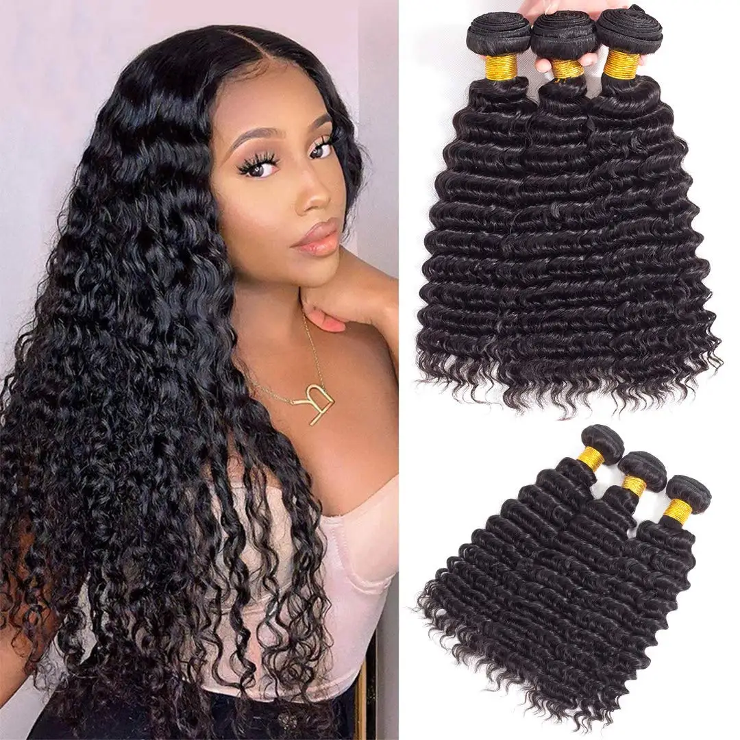 

Deep Wave Bundles 3 Bundles Deals 100% Human Hair Bundles Oxeye Girl Brazilian Hair Weave Bundles Remy Hair Extensions For Women