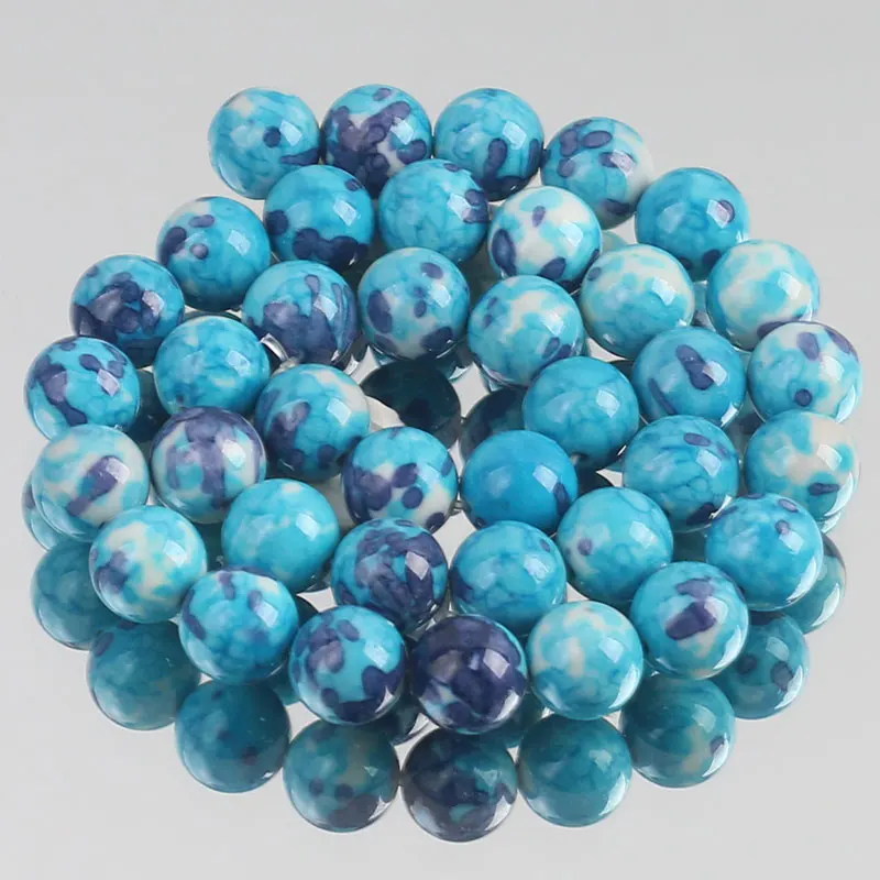 

Natural Stone Blue White Spotted Rain Jaspers Round Loose Beads for Jewelry Making DIY Woman Bracelet Necklace 4/6/8/10/12mm