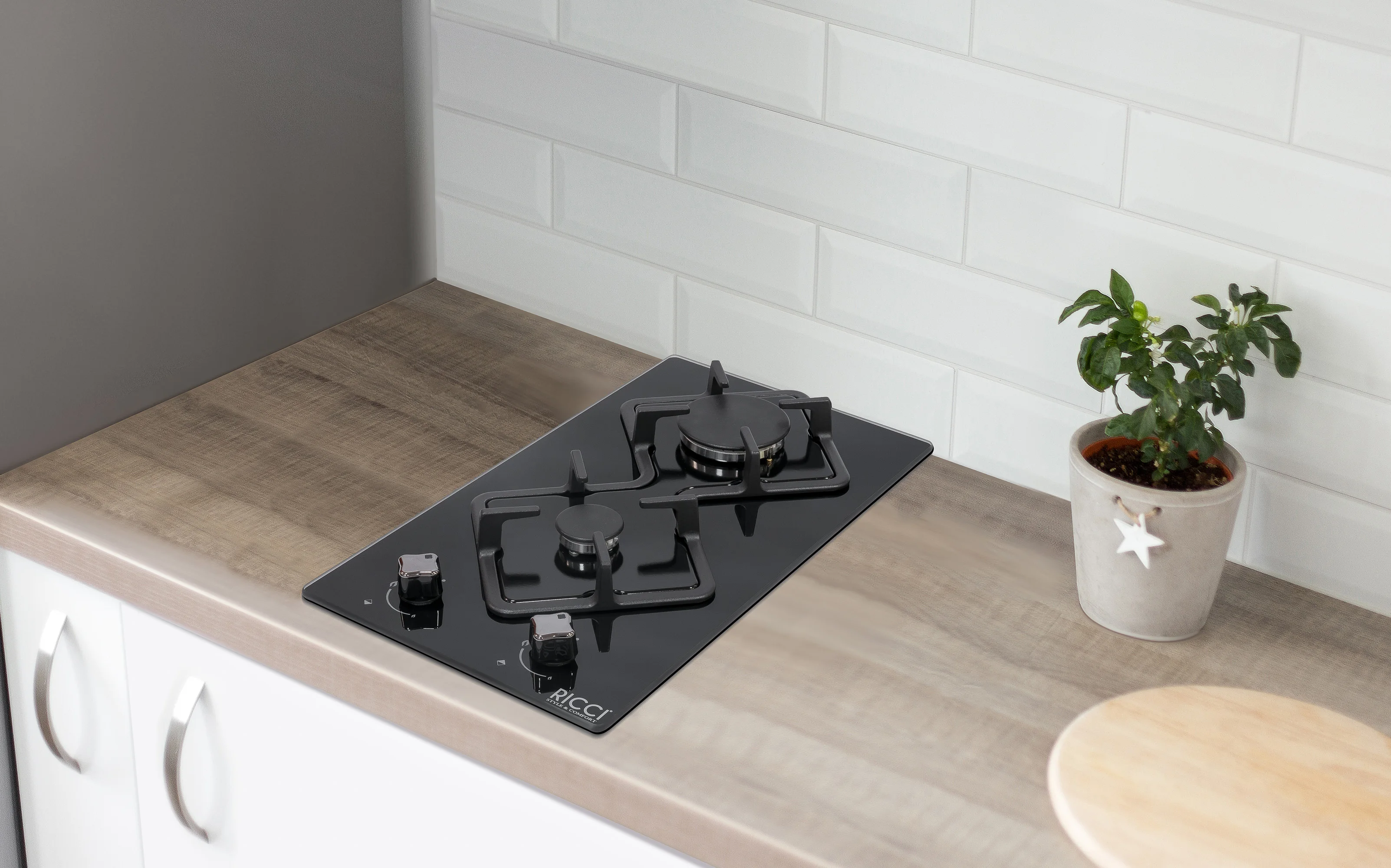 Встраиваемая газовая 2х конфорочная варочная поверхность RGN-KA2001 BL Черное стекло |