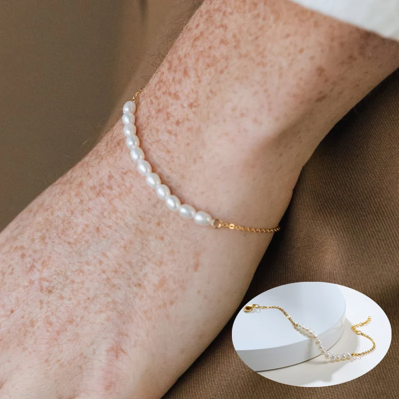 

New Fashion Nature Freshwater Pearls Bracelet Stainless Steel Chain Link Bracelet for Women Beads Bracelet