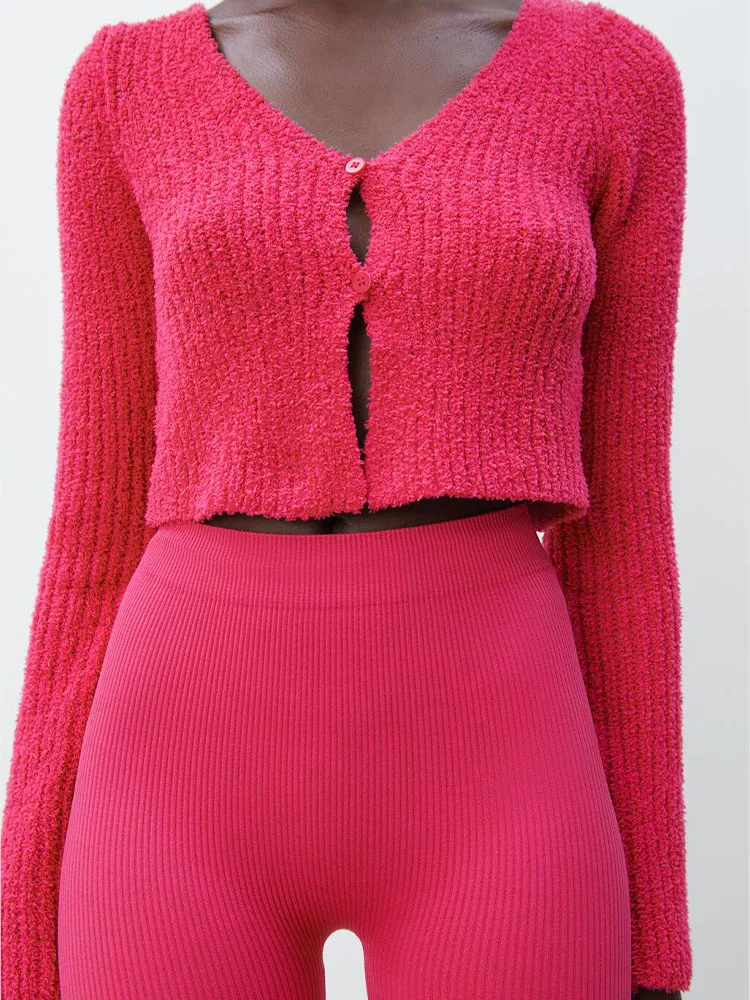 Женская трикотажная кофта с длинным рукавом и V-образным вырезом |