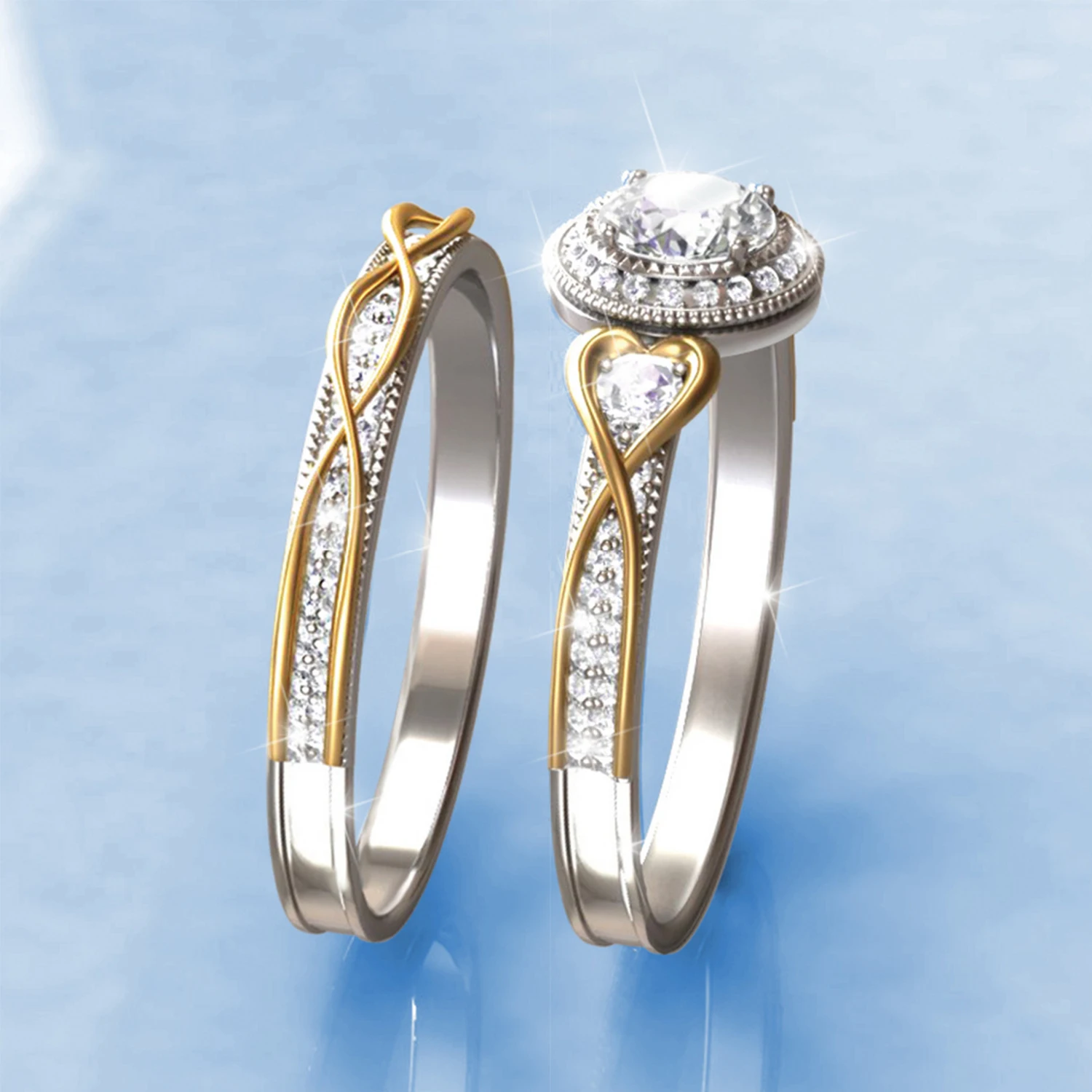 

Fashion Exquisite Double-layer Round Zircon Rings Men and Women Couples Romantic Wedding Jewelry Party Birthday Gift Accessories