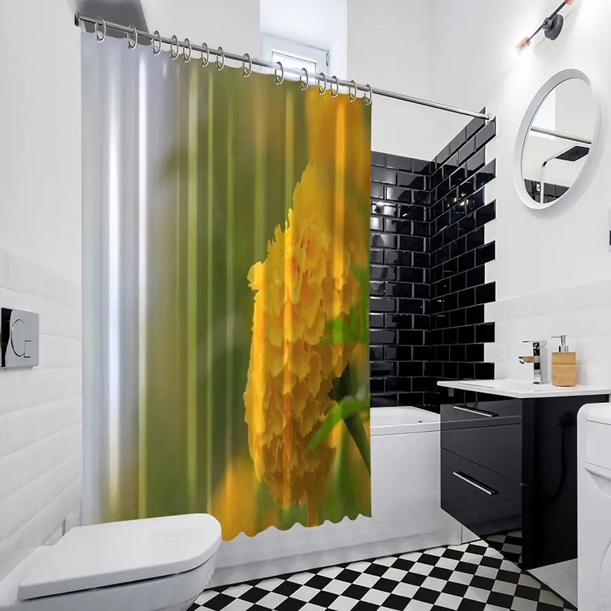 Занавеска для душа Цветы Календулы на весну сад природа цветы растения