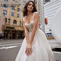 mqupin boho short tulle wedding dress 2022 new with underwear straps sweetheart polka dot bridal dress a line bride gowns a71
