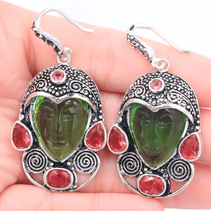 Великолепные Длинные женские серебряные серьги 55x27 мм с родолитным кварцем |