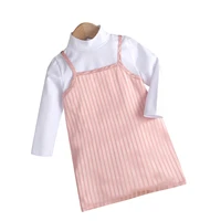 spring girl clothing sets long sleeve white shirts tops pink striped spaghetti strap dress set cute infant toddler girl outfits