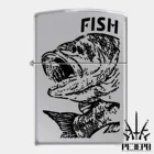 Зажигалка Zippo 250 Fish - Big Mouth, рыба окунь (покрытие High Polish Chrome) (оригинал, США), настоящая зажигалка зиппо