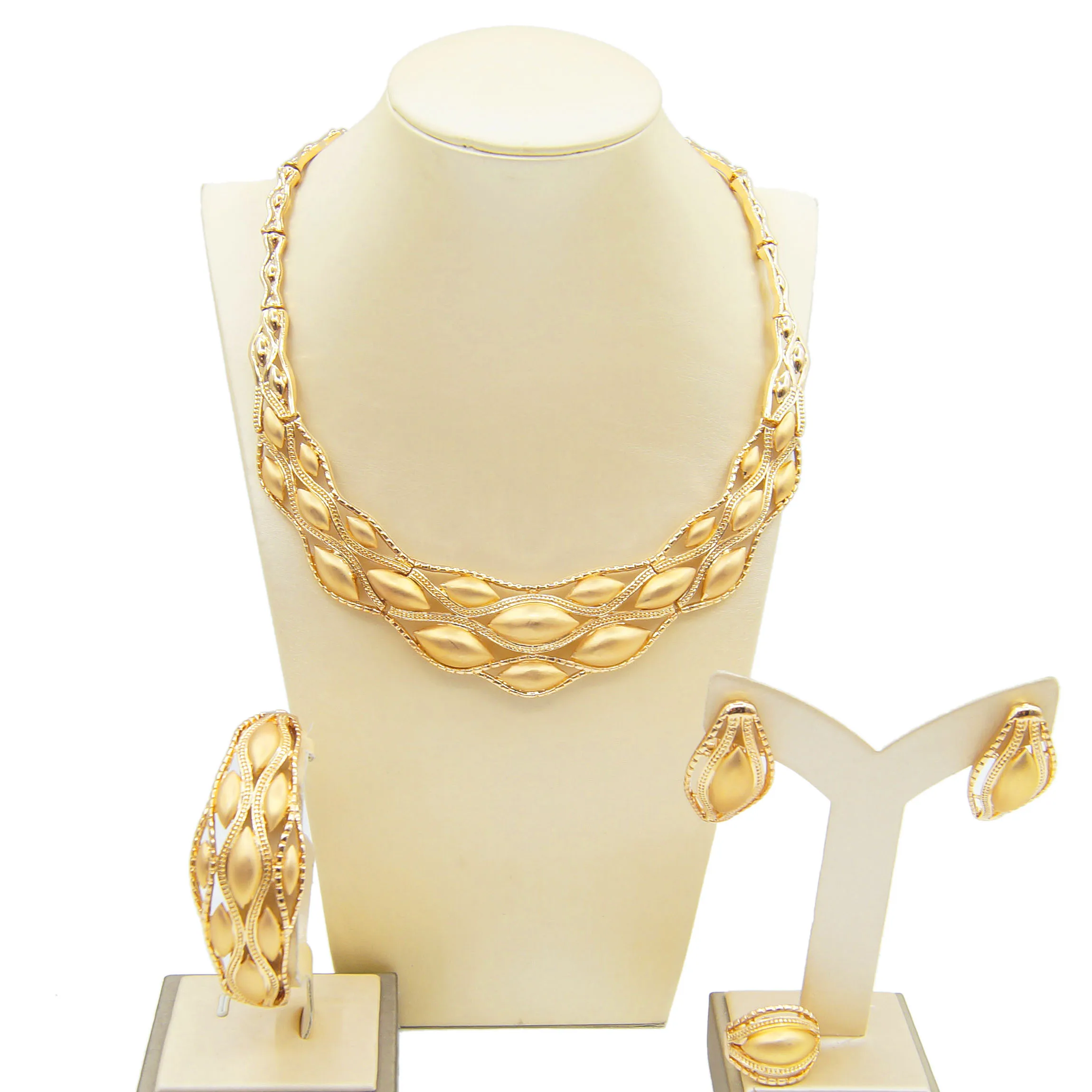 

Yulaili Newest African Jewelry Sets Trendy Choker Necklace Earrings Charm Bangle Ring For Women Wedding Jewelery Set