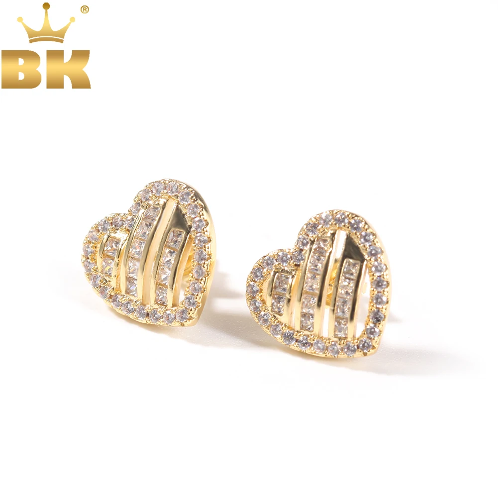

The Bling King Heart Shape Stud Earring Paved Cubic Zirconia Back 925 Jubliee Brass Earring Fashion Hiphop Jewelry Women Gift
