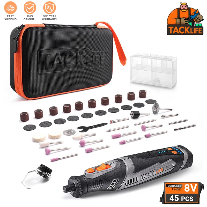 

TACKLIFE Cordless Rotary Tool 8V Motor 2.0 Ah Li-Ion Battery With 43 Accessories, Long Endurance Power Rotary Tool RTD02DC