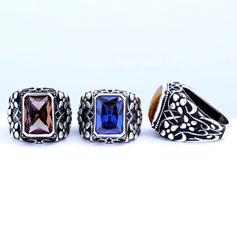 

Handmade Mens Silver Tanzanite Ring,925Silver Rectangular Tanzanite Ring