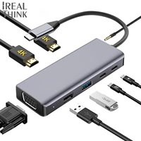 irealthink usb c type c hub laptopmacbook dock dual dispaly pro accessories splitter vga 3 5mm audio jack pd 100w usb 3 0 hub