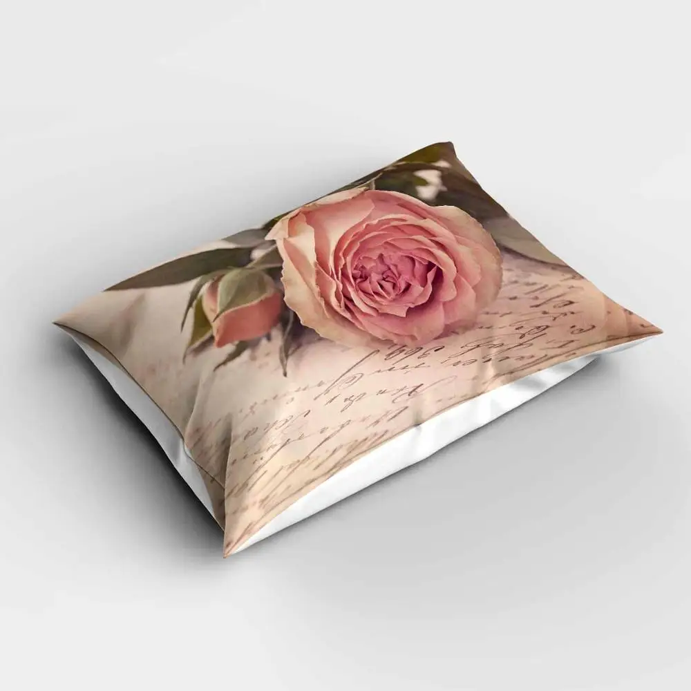 

Else Beige Pink Vintage Roses Flowers Floral Rectangle Modern Pillowcases 3d Digital Print Pillow Covers Cases for Couch Bed