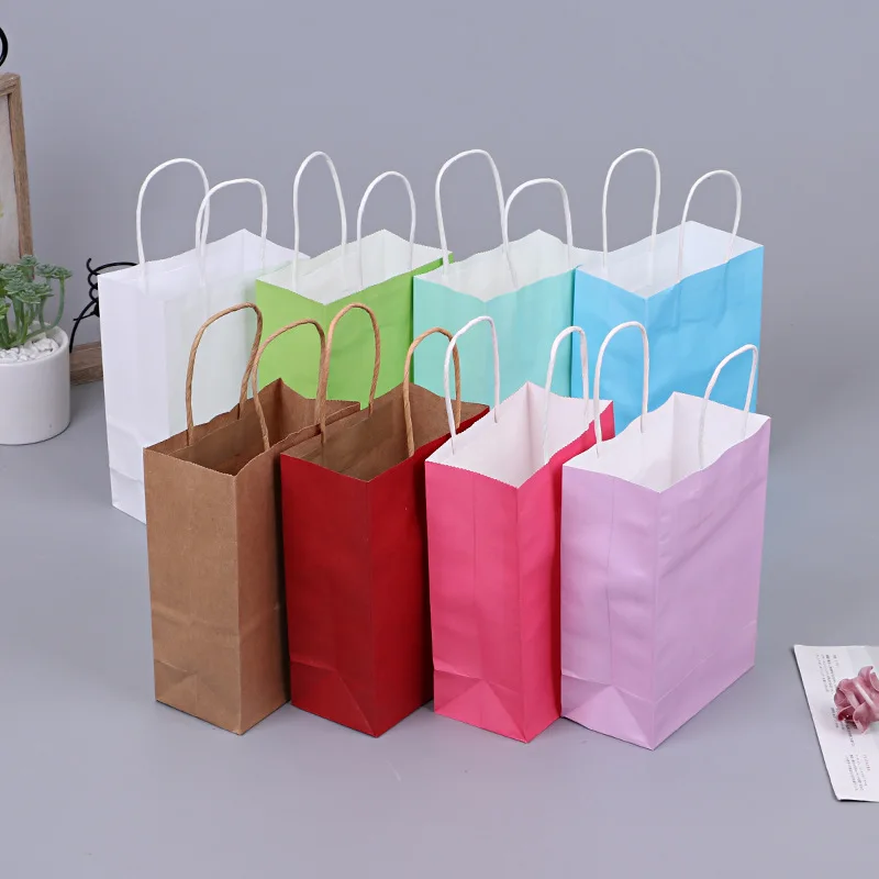 

10pcs Paper Bag Bolsas De Papel Mini Small kraft with Handles Festival Gift Bag High Quality Candy Shopping Bags
