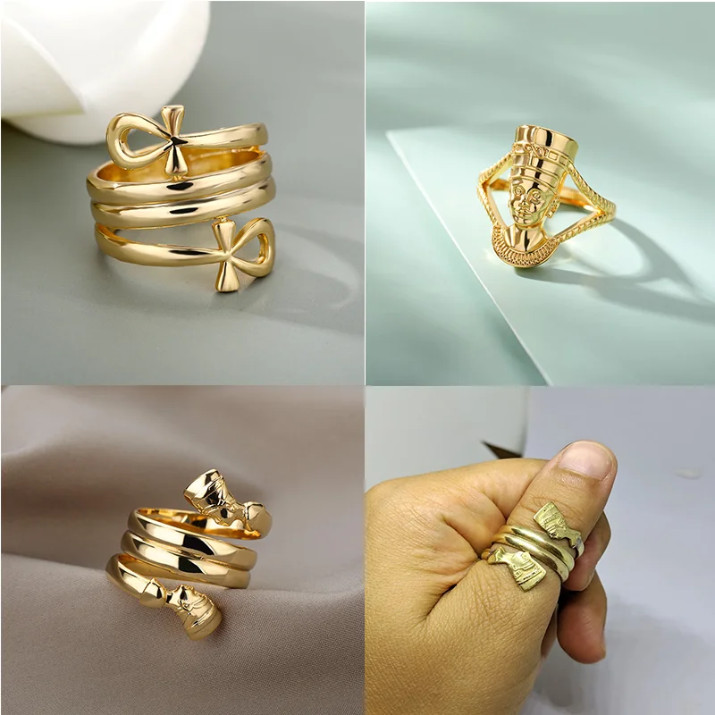 Египетский Нефертити Queen кольца для мужчин и женщин Винтаж золото