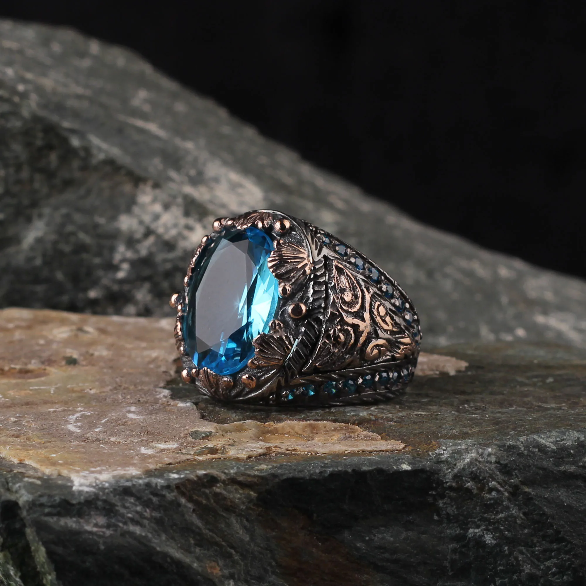 

Handmade Real Crown 925 Sterling Silver Zircon Citrine Ring Jewelry Made in Turkey in a luxurious way for men with gift All size