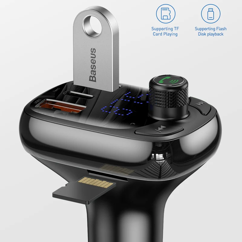 Baseus FM передатчик Bluetooth 5 0 Handsfree Автомобильный MP3 плеер и PPS QC3.0 QC4.0 5A Быстрая