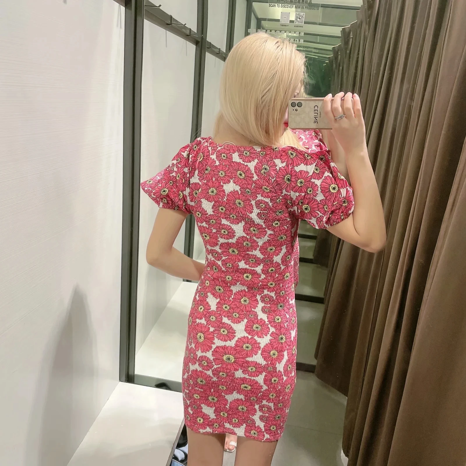 

NWOMN Za Women Floral Dress 2021 Short Summer Dresses Woman Fashion Ruched Puff Sleeve Sexy Bodycon Dress Women Short Dresses