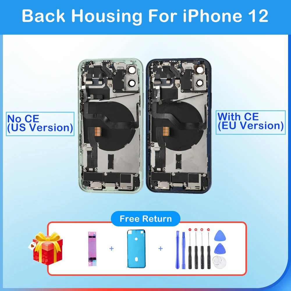 

For iPhone 12 Battery Door Rear Cover Frame Side Key Parts Flex Cable NFC Assembly Full Housing Middle Chassis