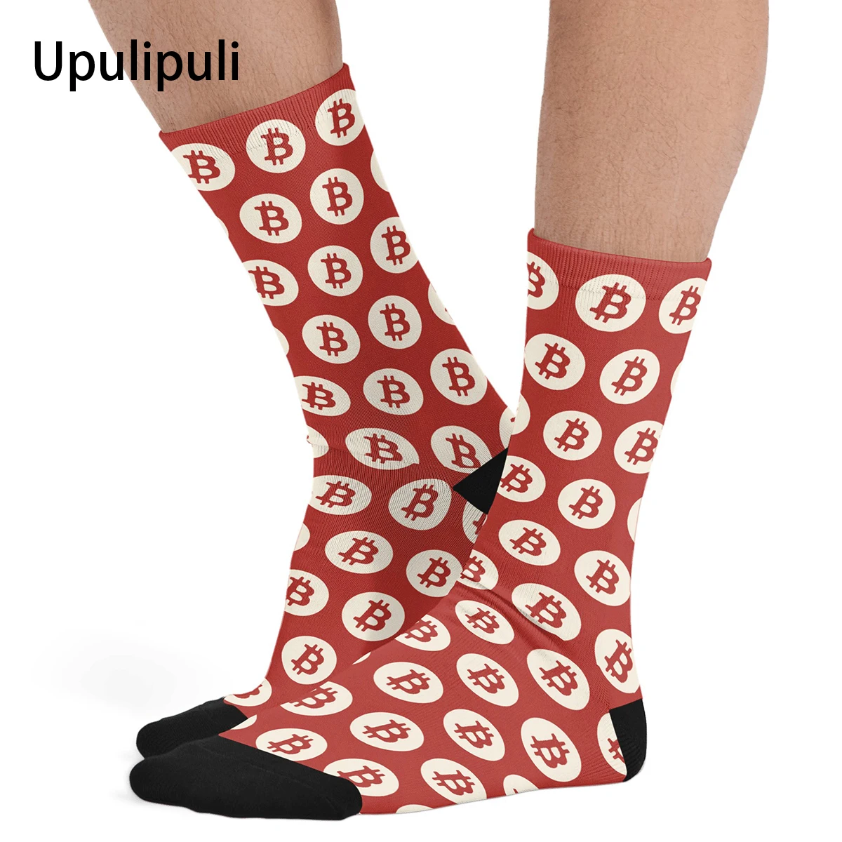 

For Men Crypto Logo Currency Bitcoin Thick Contrast Color Socks 85% Polyester Clothing Socks Cryptocurrency Middle Tube Socks