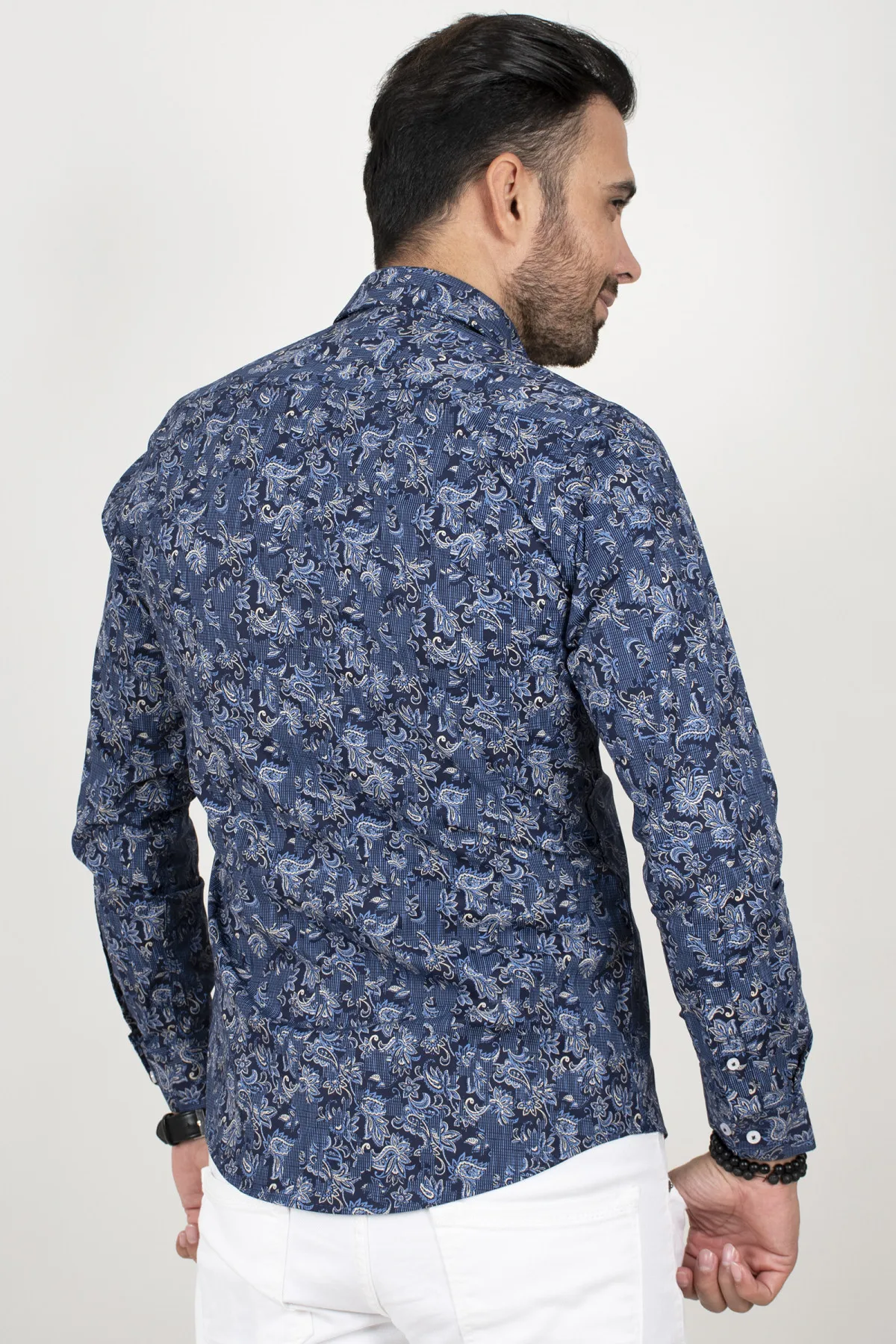 

DeepSEA Navy Blue 100 Cotton Casual Normal Mould Male Shirt Flower Motif Pattern Long Sleeve Casual Four Seasons Casual Clothing 2006040