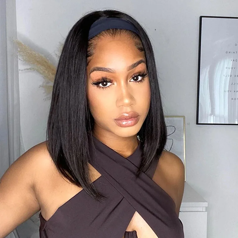 

Persephon Headband Wig Straight Hair150% Human Hair Wig for Black Women Glueless None Lace Front Wig Natural Color 14 Inch