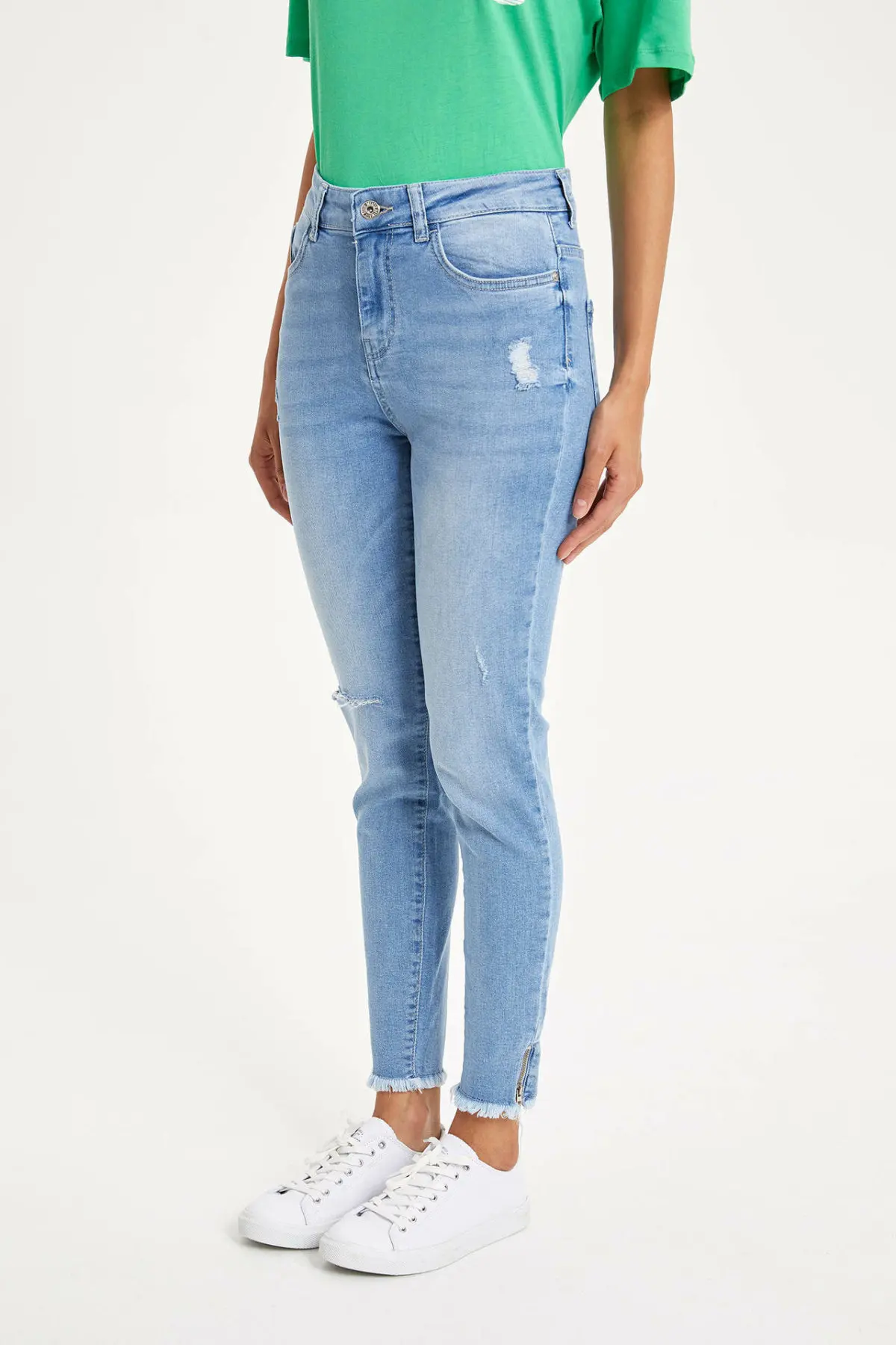 DeFacto Женский Повседневный светильник синие джинсовые отбеленные джинсы длина по