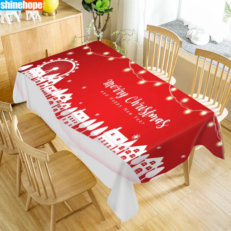 

Скатерть с красным узором Nice Merry Christmas, водонепроницаемая ткань, прямоугольная Пыленепроницаемая скатерть для стола, для вечеринки, домашни...