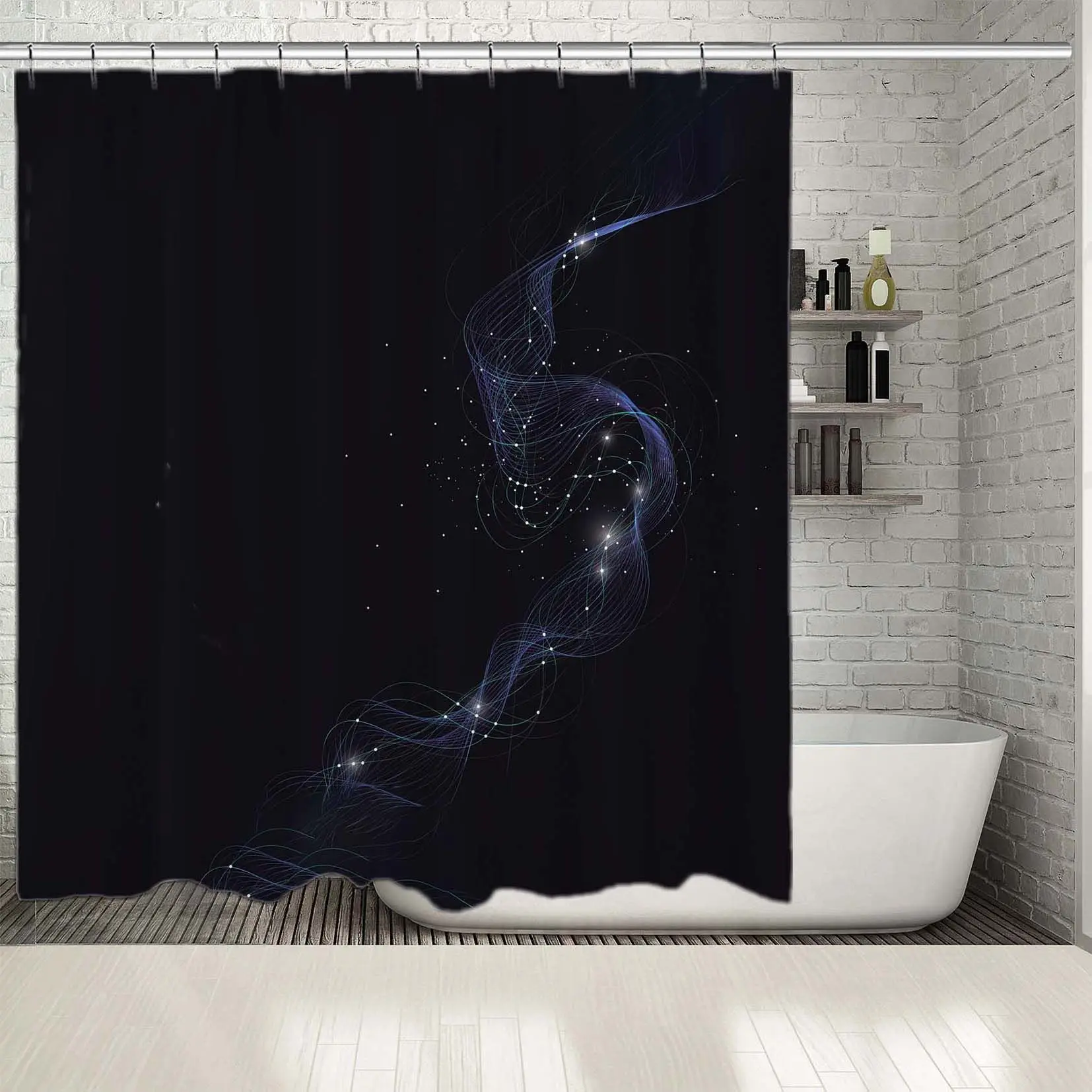 

Shower Curtain Abstract Connecting Dots and Lines Technology Science Networking Theme Artwork Black Blue White